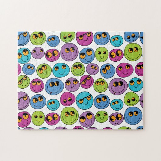Happy Emoji Faces Pattern Blue Paars Green Roze Legpuzzel (Horizontaal)