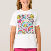 Happy Emoji Girls’ Rainbow T-shirt voor Halloween (Voorkant)