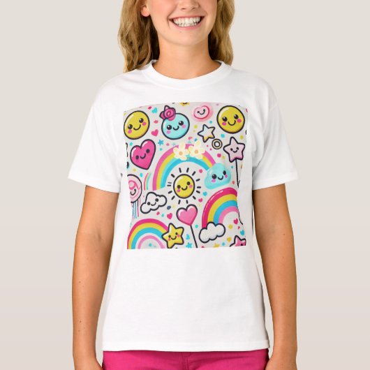 Happy Emoji Girls’ Rainbow T-shirt voor Halloween (Voorkant)