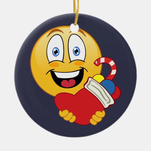 Happy Emoji Kerstmis-stopversieringsornament Keramisch Ornament (Voorkant)