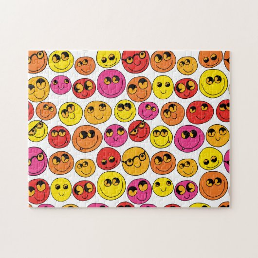 Happy Emoji wordt geconfronteerd met grappig geel  Legpuzzel (Horizontaal)