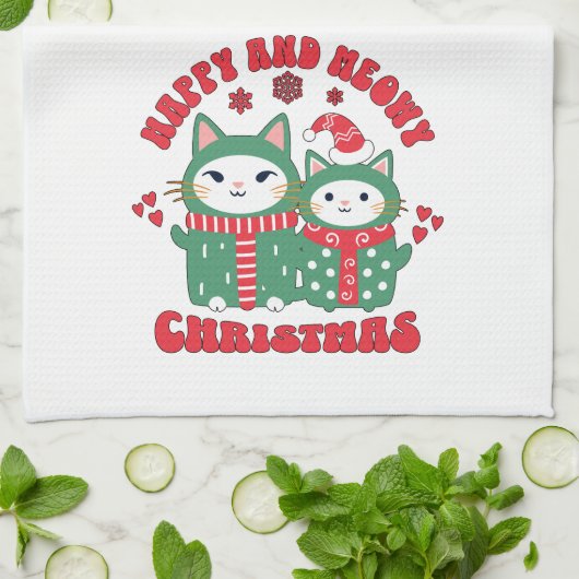 Happy en Meowy kerstkatten Theedoek (Gevouwen)