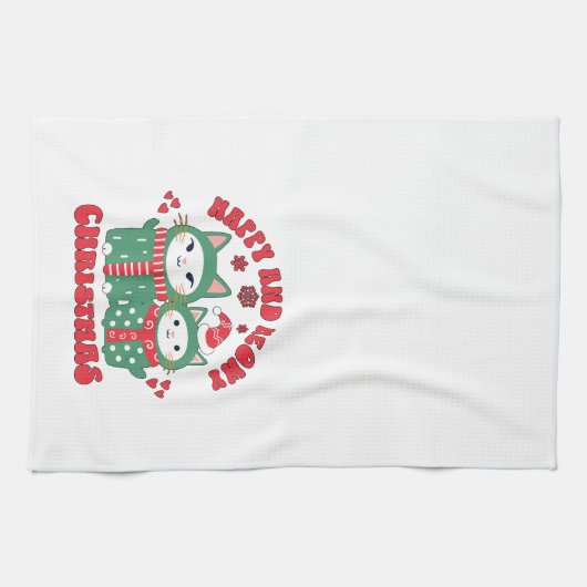 Happy en Meowy kerstkatten Theedoek (Horizontaal)
