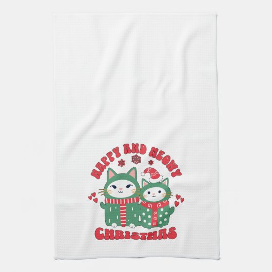Happy en Meowy kerstkatten Theedoek (Verticaal)