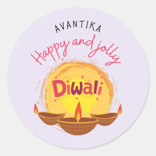 Happy en vrolijk Diwali aanpasbaar Ronde Sticker (Voorkant)