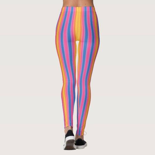 Happy Energy Roze Blauw Geel Afslanken Stripes Leggings (Achterkant)