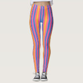 Happy Energy Roze Blauw Geel Afslanken Stripes Leggings (Voorkant)