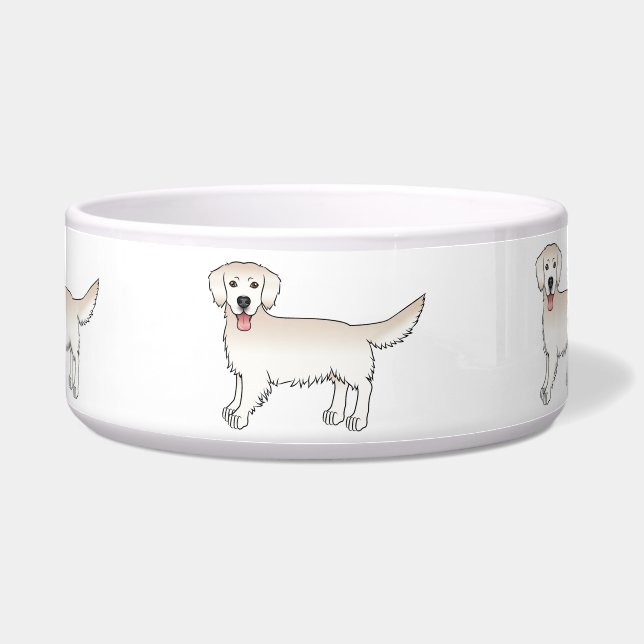 Happy English Cream Golden Retriever Cartoon Dogs Voerbakje (Voorkant)
