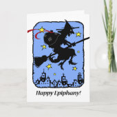 Happy Epiphany, Befana, Kerstheks met geschenken Feestdagen Kaart (Voorkant)
