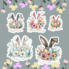 Happy Ester Blessings Bunny Ears Bloemen Schattige Sticker