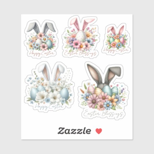 Happy Ester Blessings Bunny Ears Bloemen Schattige Sticker (Vel)