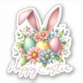 Happy Ester Blessings Roze Konijnenoren Schattige Sticker (Voorkant)