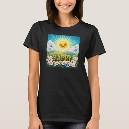"HAPPY" esthetisch aantrekkelijk ontwerp T-shirt (Voorkant)