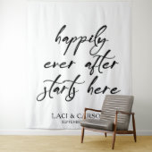 "Happy Ever After begint hier" Huwelijk achtergron Wandkleed (In situ)