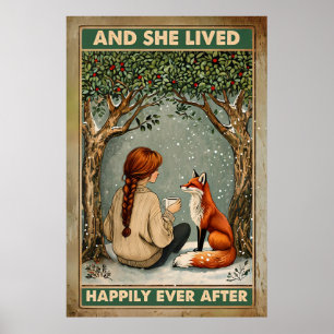 Happy Ever After-Girl en Fox onder besneeuwde bome Poster