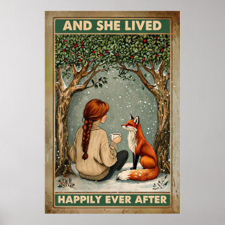 Happy Ever After-Girl en Fox onder besneeuwde bome Poster