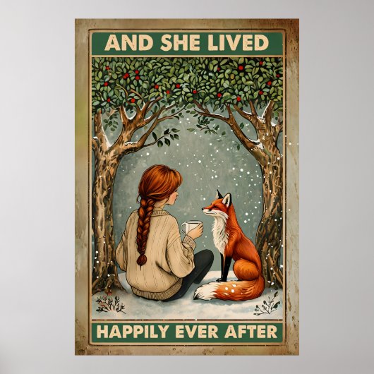 Happy Ever After-Girl en Fox onder besneeuwde bome Poster (Voorkant)