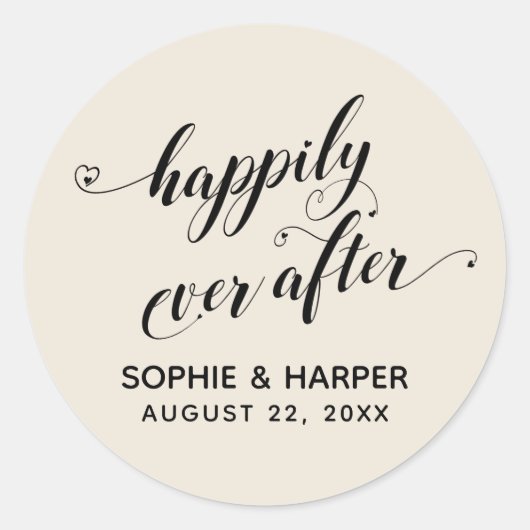 Happy Ever After Hearts Script Natuurlijke Crème Ronde Sticker (Voorkant)