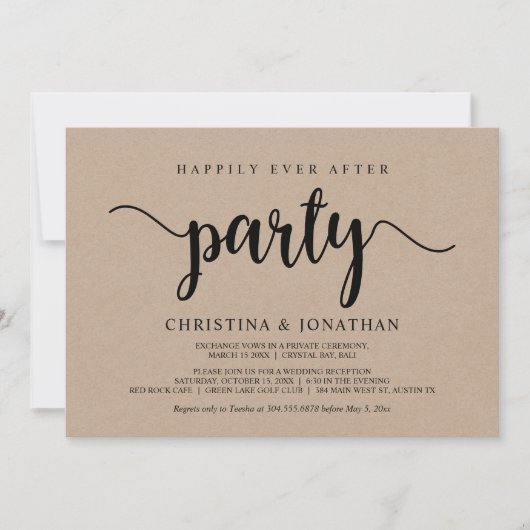 Happy Ever After Party, Rustiek kraft, Elopement Kaart (Voorkant)