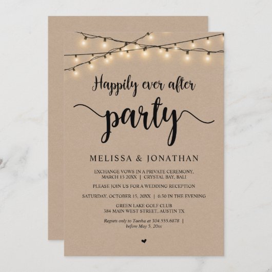 Happy Ever After Party, String licht de receptie o Kaart (Voorkant / Achterkant)