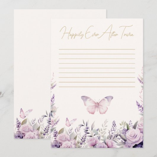 Happy Ever After Trivia Butterflies Bruidsspel Kaart (Voorkant / Achterkant)