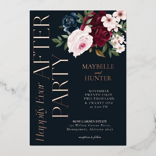 Happy Ever Party na de bloemendagen van de Bourgon Folie Uitnodiging (Voorkant)