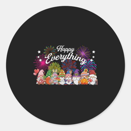 Happy Everything Gnomes For All Year Every Holiday Ronde Sticker (Voorkant)