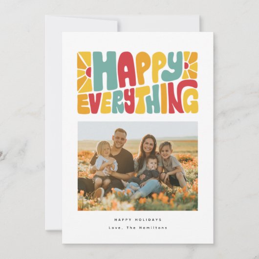 Happy Everything Retro Bubble Letters Photo Card Feestdagenkaart (Voorkant)