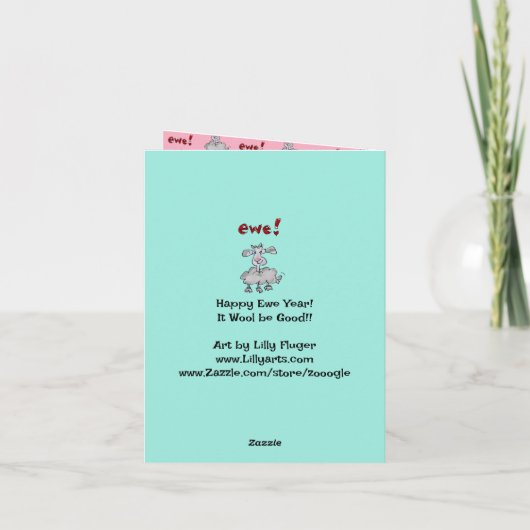 Happy Ewe Year! Het zal een goed Cartoon schaap zi Feestdagen Kaart (Achterkant)