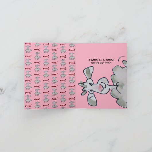 Happy Ewe Year! Het zal een goed Cartoon schaap zi Feestdagen Kaart (Binnen)