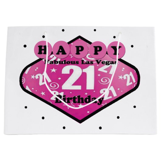 HAPPY FABULOUS 21ST BIRTHDAY LAS VEGAS GIFT BAG GROOT CADEAUZAKJE (Voorkant)