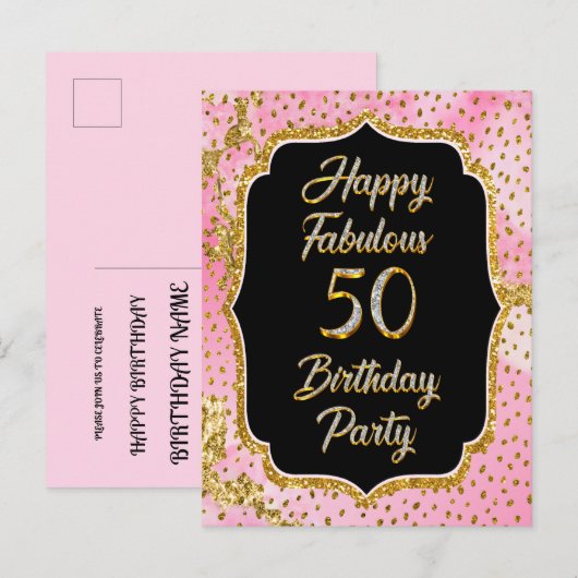 Happy Fabulous 50ste verjaardag Uitnodiging Party (Voorkant / Achterkant)