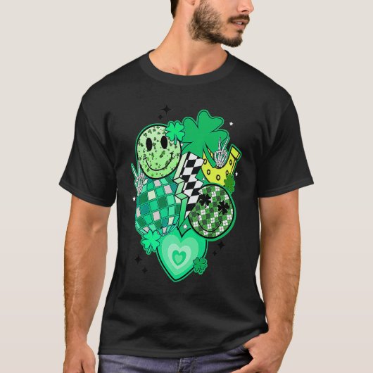 Happy Face And Disco Ball Lucky Shamrock C Patrick T-shirt (Voorkant)