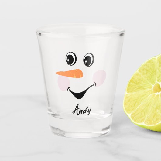 Happy Face Cute Custom Snowman Winter Holiday Shot Glas (Voorkant)