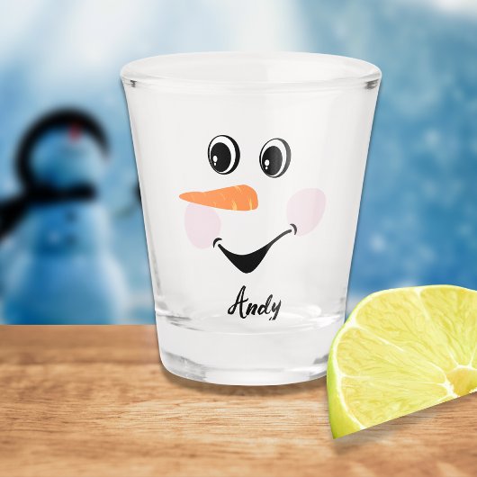 Happy Face Cute Custom Snowman Winter Holiday Shot Glas