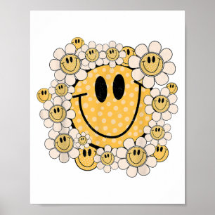 Happy Face Daisy Flower Preppy Esthetische Glimlac Poster