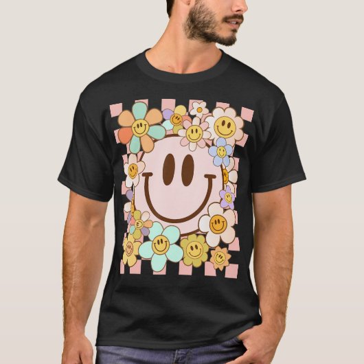 Happy Face Daisy Flower Shirt Preppy Esthetische S (Voorkant)