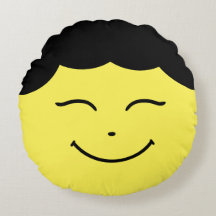 Happy Face Emoji - Round Pillow