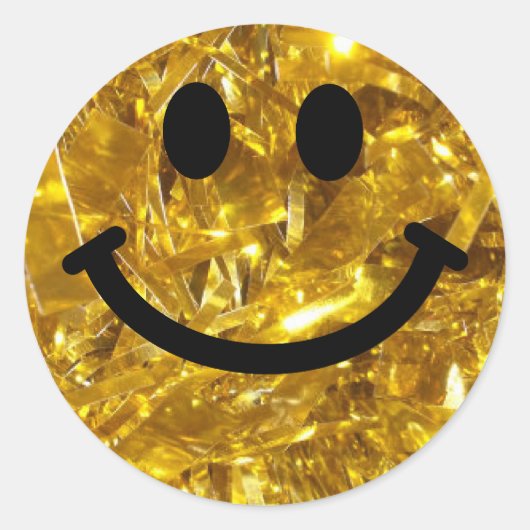 Happy Face Faux Sparkly Gold Bling - Matte sparkle Ronde Sticker (Voorkant)