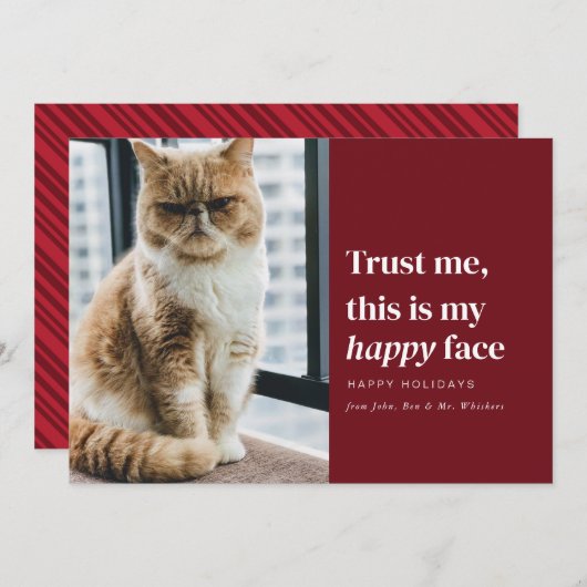Happy Face Funny Pet Foto Kerstvakantie Kaart (Voorkant / Achterkant)