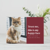 Happy Face Funny Pet Foto Kerstvakantie Kaart (Staand voorkant)