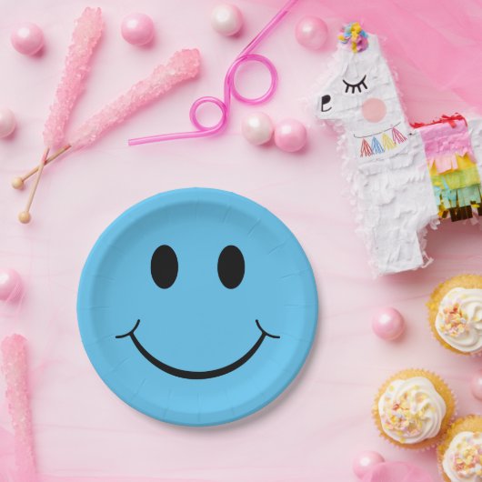 Happy Face Graphic | Blauw Papieren Bordje (Feest)