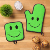 Happy Face Graphic Groen Ovenwant & Pannenlap Set (Top down)
