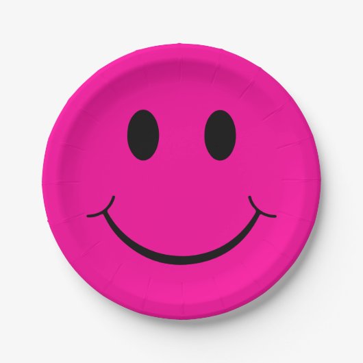 Happy Face Graphic | Neon Pink Papieren Bordje (Voorkant)