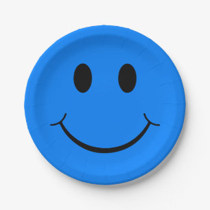 Happy Face Graphic   neonblauw Papieren Bordje