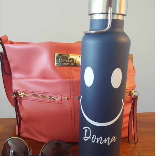 Happy Face Graphic Personaliseer Blue Water Bottle Waterfles