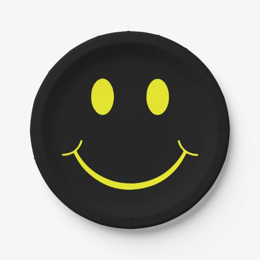 Happy Face Graphic | Zwart geel Papieren Bordje (Voorkant)