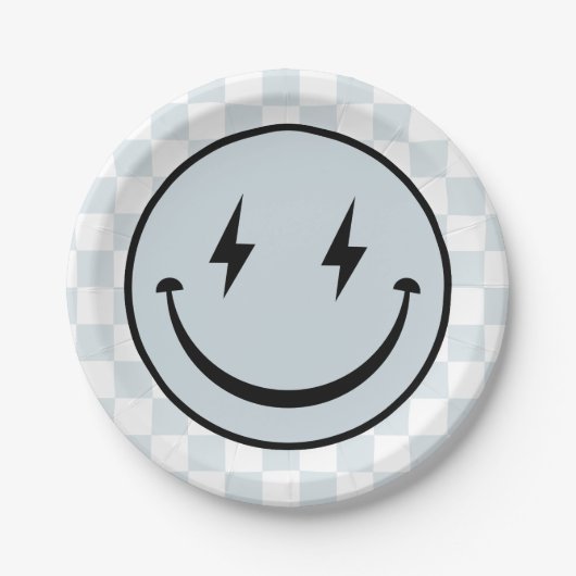 Happy Face Groovy Blue Boy Verjaardag Papieren Bordje (Voorkant)