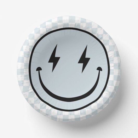 Happy Face Groovy Blue Boy Verjaardag Papieren Kommen (Voorkant)