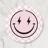 Happy Face Groovy Pink Check Girl Verjaardag Bedankjes Labels (Achterkant)